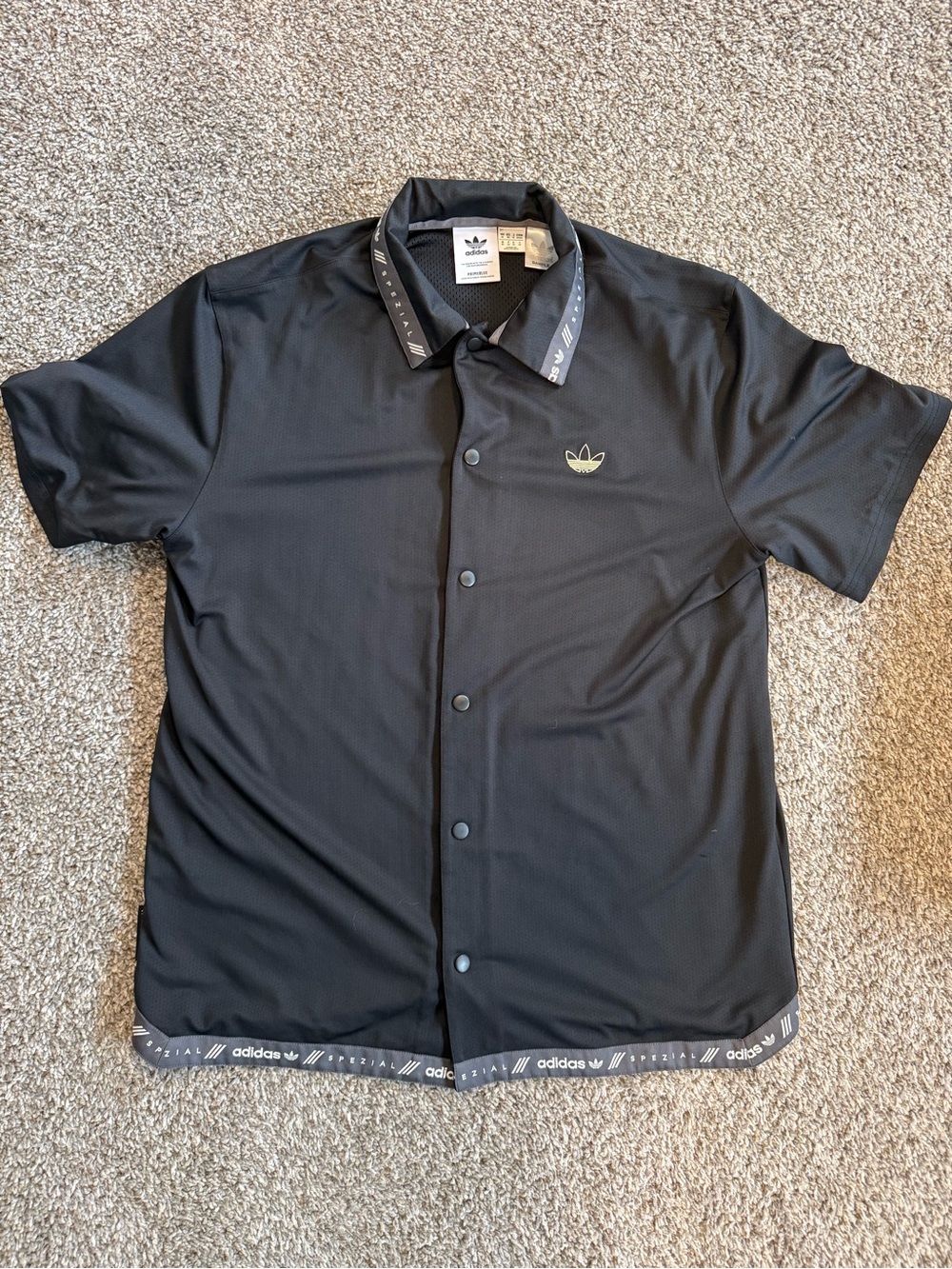 adidas prime blue Black Short Sleeve Button-Down sample Shirt